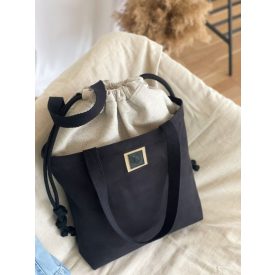 Brittas Aurora 01 fekete bézs válltáska elölnézet öko-velúr